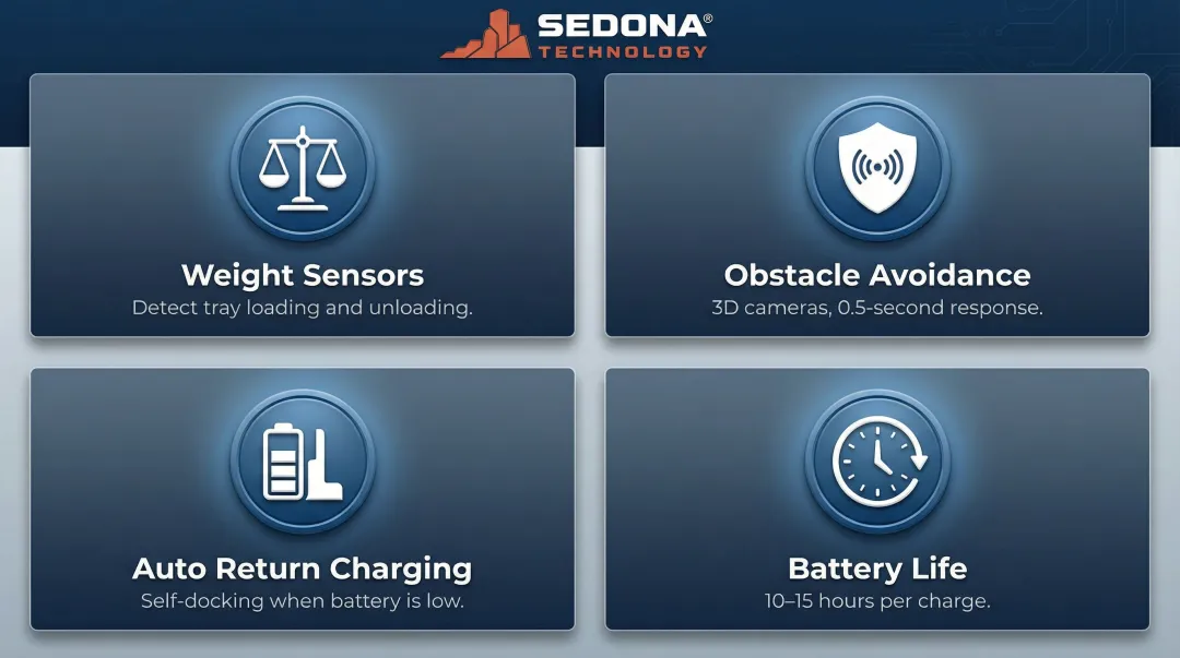 Four key restaurant robot safety features overview infographic