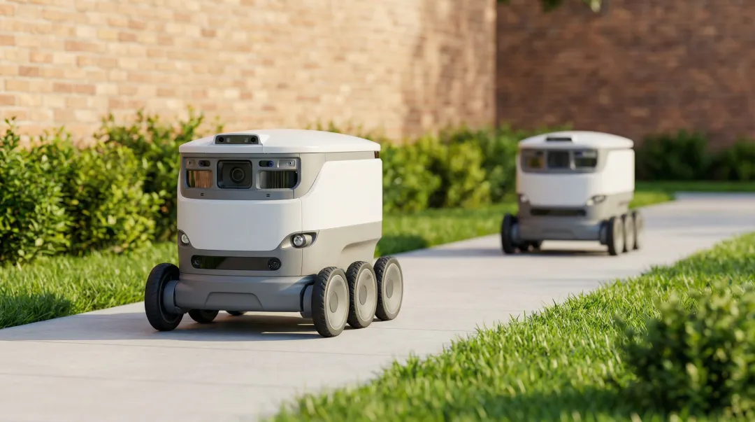 Autonomous sidewalk delivery robot navigating urban pedestrian environment
