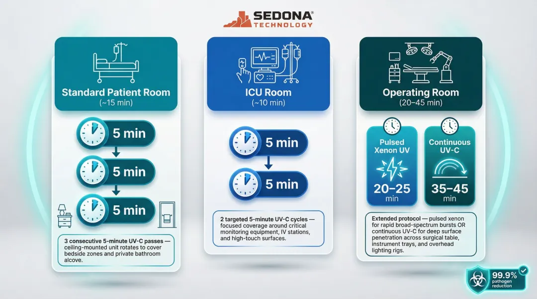 UV-C disinfection robot cycle duration comparison by hospital room type