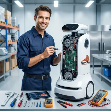 Technician performing robot repair and maintenance service in Montana