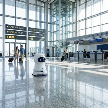 Autonomous cleaning robot operating in a busy airport terminal