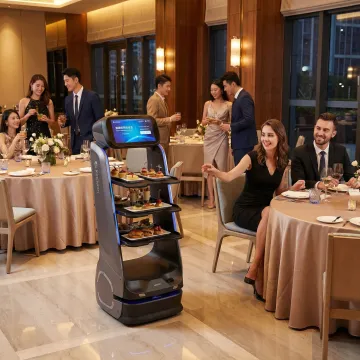 Food delivery robot serving guests at a corporate event