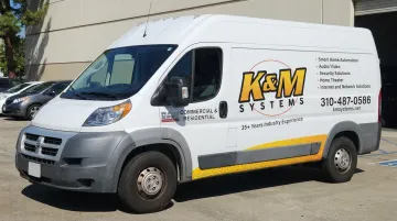 White work van with partial vinyl wrap showing logo and contact information