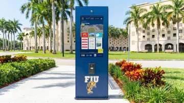 Outdoor digital wayfinding kiosk installed at university campus entrance