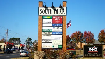 Seiz Sign Company South Park multi-tenant directory sign with branded panels