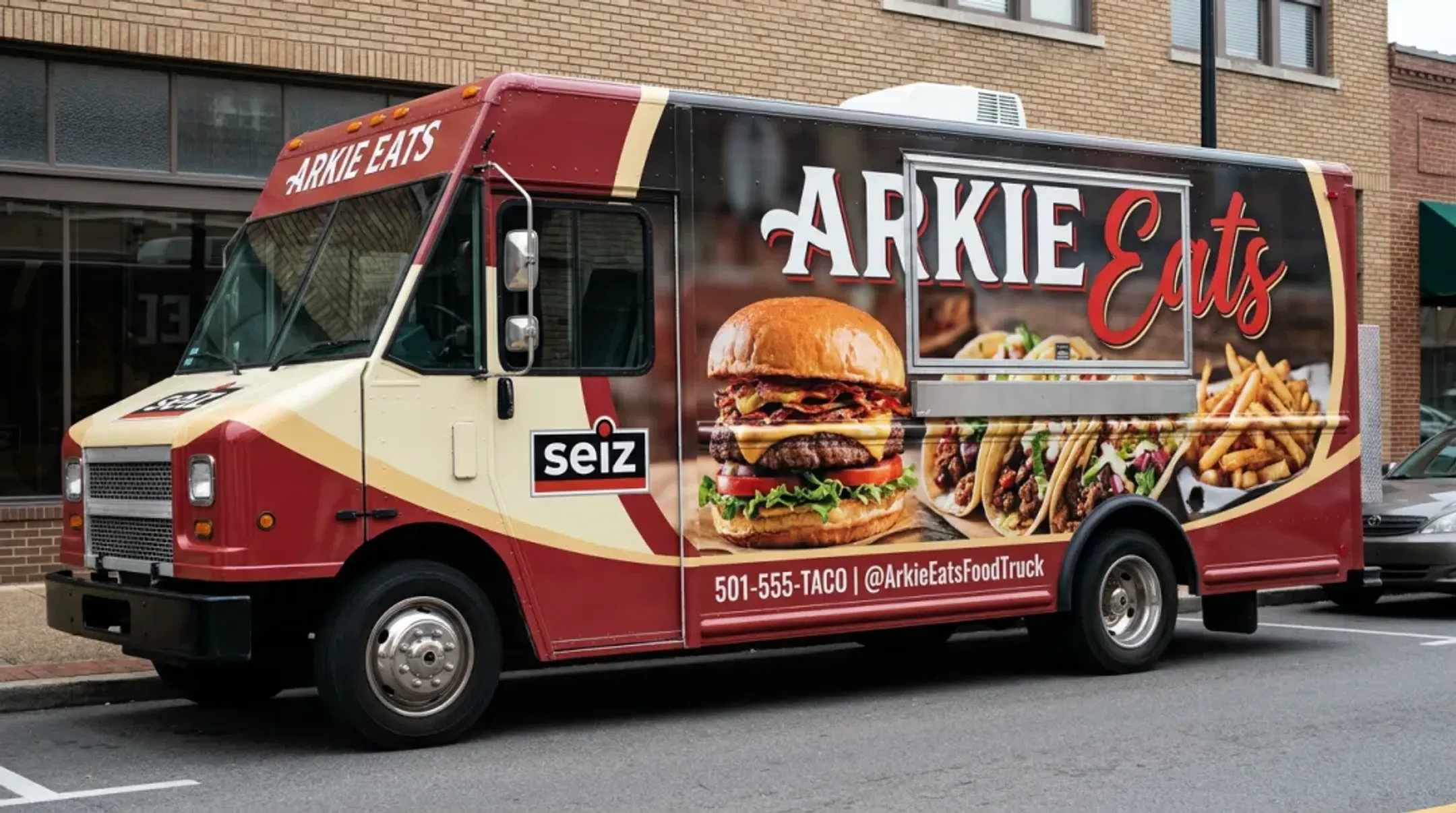 Food truck and restaurant delivery vehicle wrap