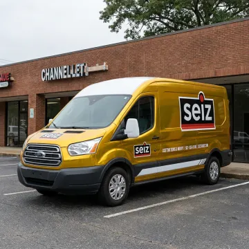 Commercial service contractor fleet vehicle with glossy gold vinyl wrap