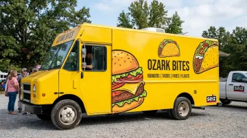 Food truck with yellow vinyl wrap