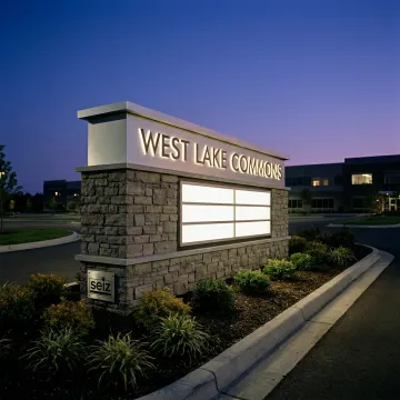Office park with illuminated monument sign