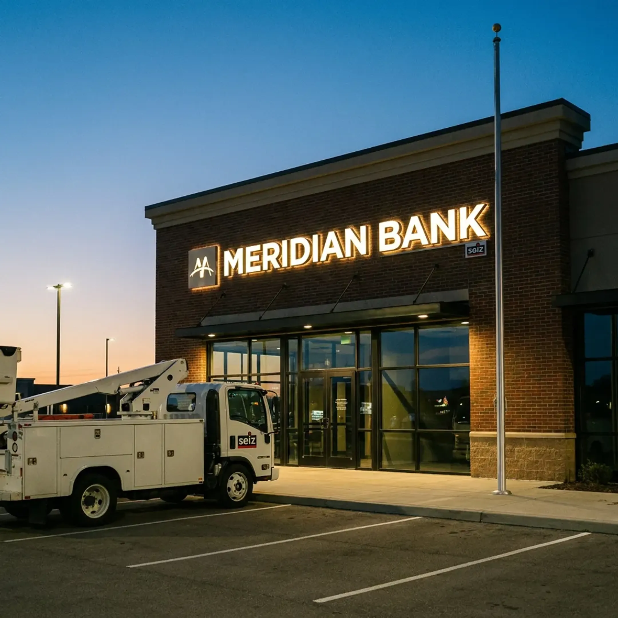 Bank branch with illuminated LED sign