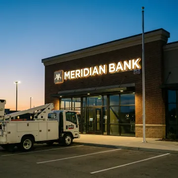 Bank branch with illuminated LED sign