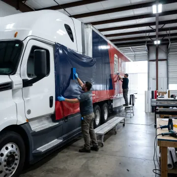 Custom vinyl wrap on a semi truck trailer