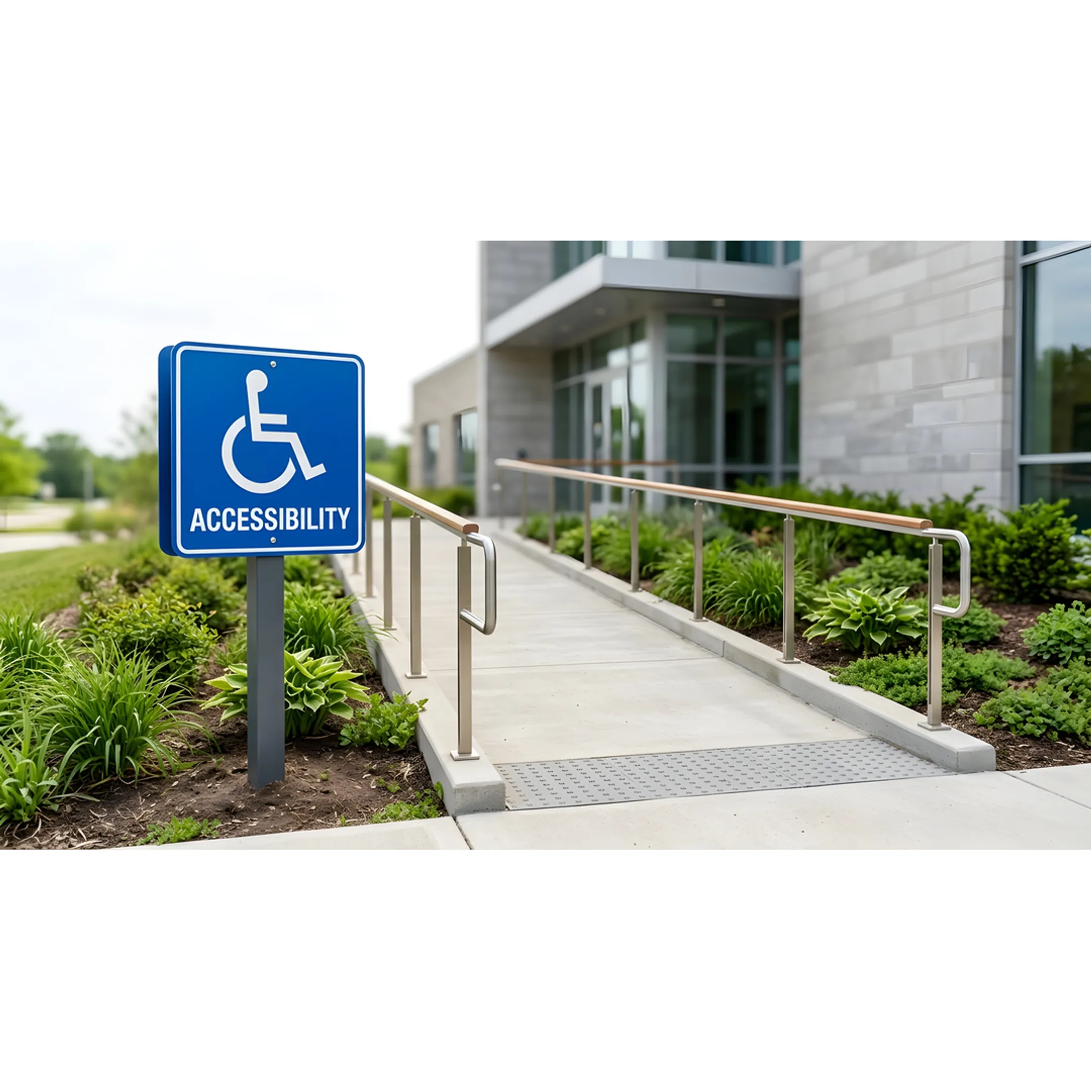 Close-up of an ADA compliant braille sign for a restroom.