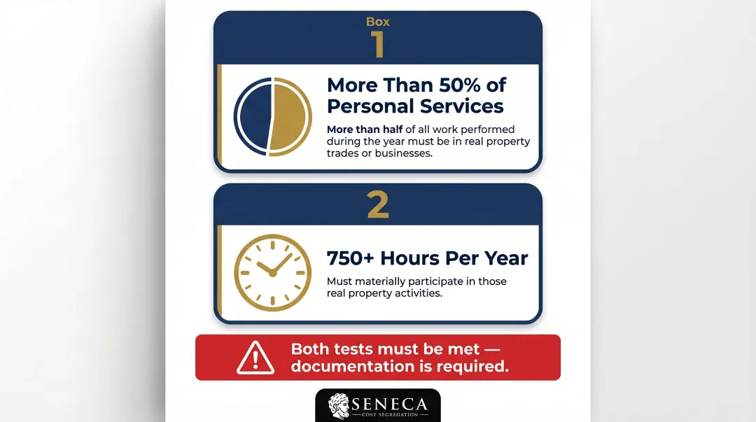 Real estate professional status REPS two-part qualification test requirements infographic