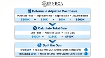 Three-step depreciation recapture calculation process with example dollar amounts