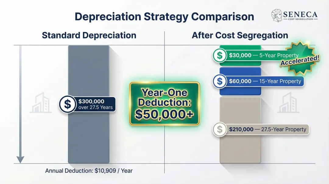 Cost segregation study reclassifying property value into accelerated depreciation schedules