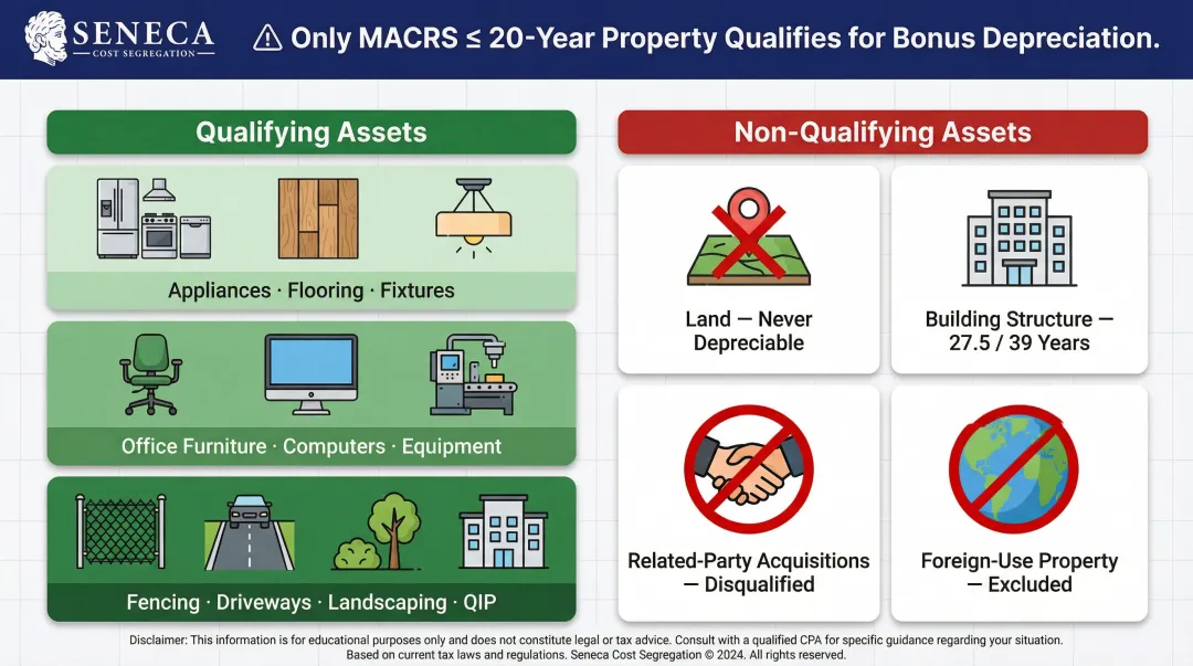 Real estate asset bonus depreciation eligibility by MACRS recovery period category