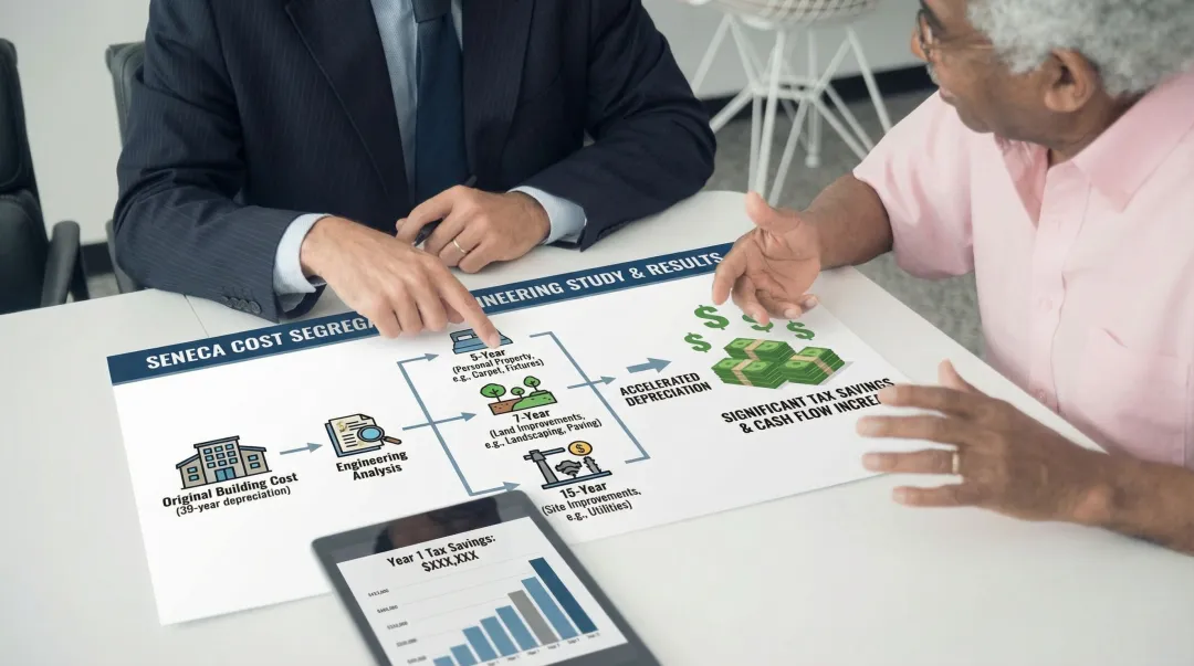 Seneca Cost Segregation engineering study results showing accelerated depreciation deductions
