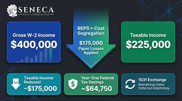 REPS plus cost segregation tax savings strategy stacking example outcome breakdown