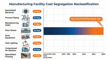 Manufacturing facility cost segregation reclassification percentage ranges by component type
