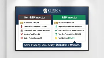 REP versus non-REP investor cost segregation tax savings side-by-side comparison chart