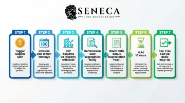 Seven-step OZ and cost segregation implementation sequence from capital gain to tax-free exit