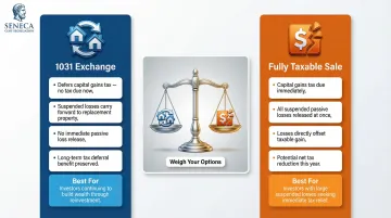 1031 exchange versus fully taxable sale tradeoff comparison for suspended passive losses