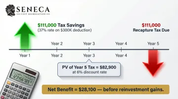 Cost segregation net present value advantage over 5-year hold period calculation breakdown