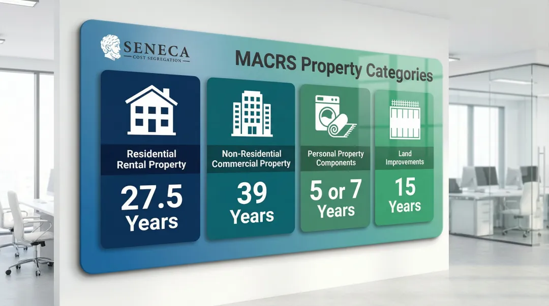 MACRS depreciation recovery periods for real estate property types comparison chart