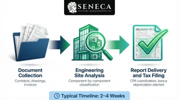 Three-step data center cost segregation study process from document collection to tax filing