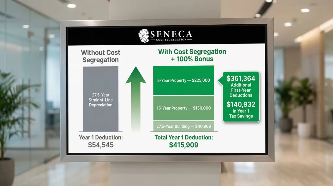 Cost segregation Year 1 tax savings comparison standard depreciation versus accelerated depreciation