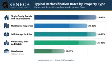 Cost segregation reclassification rates by property type horizontal bar chart