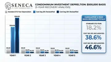 Depreciation comparison table standard versus cost segregation 25 and 35 percent reclassification