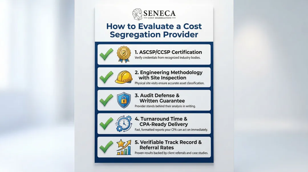 Five criteria checklist for evaluating and choosing a cost segregation provider