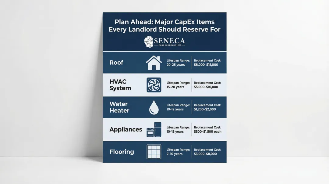 Common rental property CapEx items lifespans and replacement cost ranges breakdown