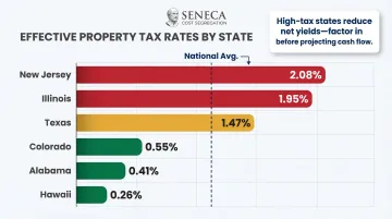 US property tax effective rate comparison by state from lowest to highest infographic