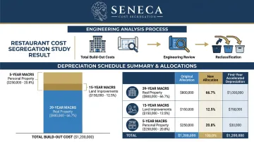 Cost segregation study reclassification results showing restaurant build-out depreciation acceleration breakdown