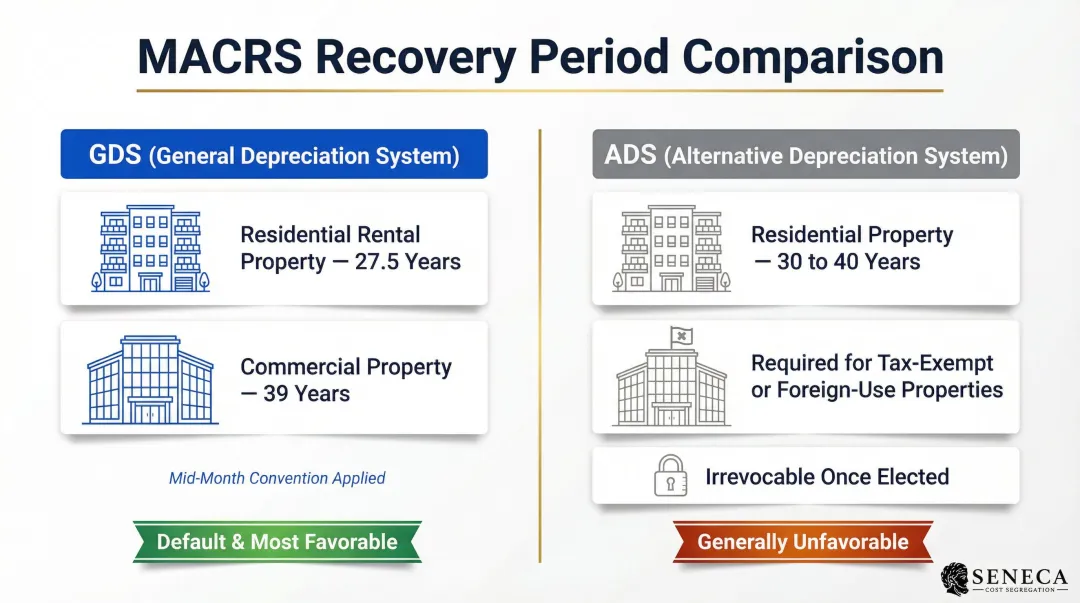 MACRS GDS versus ADS recovery periods comparison for rental property depreciation