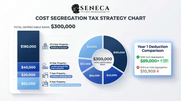 Cost segregation property component breakdown showing accelerated depreciation classes and amounts