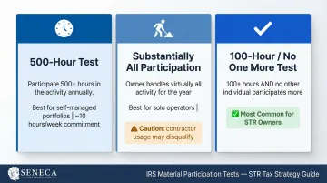 Three IRS material participation tests for short-term rental owners comparison chart