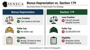 Bonus depreciation versus Section 179 side-by-side comparison for real estate landlords