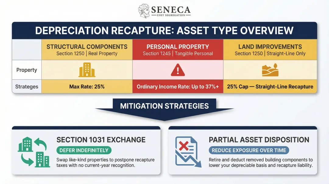 Depreciation recapture rates by asset type with 1031 exchange and partial disposition mitigation strategies