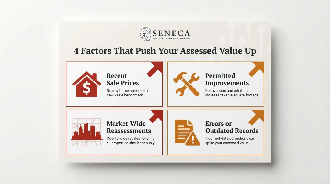 Four key factors that drive property assessed values higher infographic
