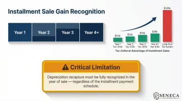 Installment sale structure showing gain spread across tax years with recapture limitation