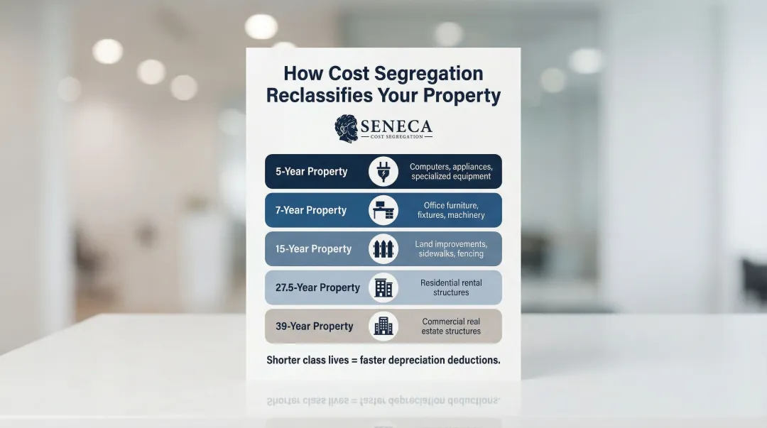 MACRS property class breakdown for cost segregation 5 to 39 year categories