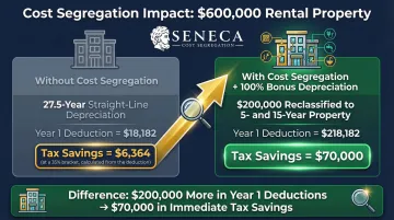 Cost segregation before and after first-year depreciation comparison for rental property