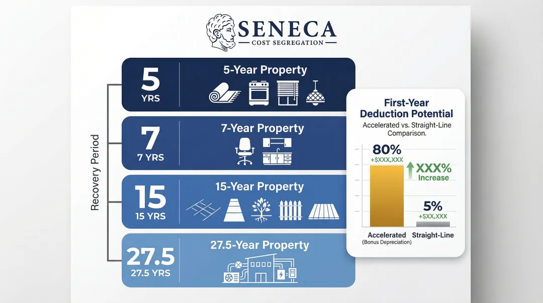 Cost segregation property class breakdown 5-year 7-year 15-year 27.5-year assets