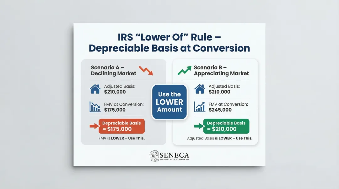 Lower of rule comparison two scenarios declining versus appreciating market basis