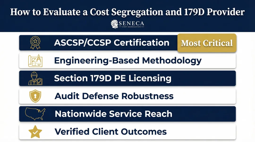 Six provider selection criteria checklist for cost segregation and 179D services