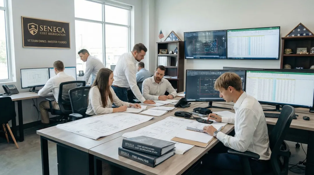 Seneca Cost Segregation engineering team reviewing property analysis study and documentation